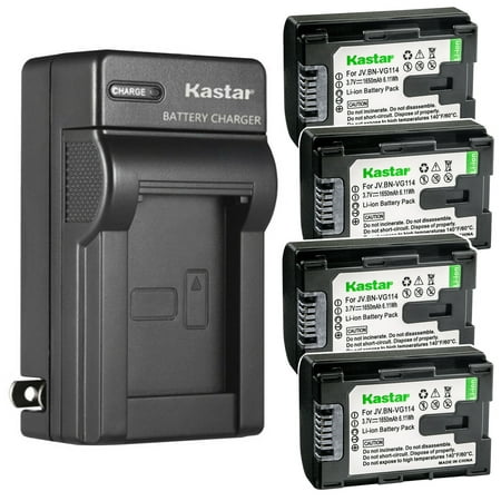 Kastar 4-Pack Battery and AC Wall Charger Replacement for JVC GZ-E10 GZ-E100 GZ-E180 GZ-E200 GZ-E200AU GZ-E200BU GZ-E200RU GZ-E205 GZ-E220 GZ-E225 GZ-E245 GZ-E265 GZ-E280 GZ-E300 GZ-E300AU GZ-E300BU