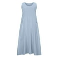 thumbnail image 3 of Kukoosong Women's Casual Loose Sundress Sleeveless Cotton Linen Long Dress Summer Beach Vacation Dress with Pockets Women U neck Tank Dresses Swing Pleated Fashion Soft, 3 of 6