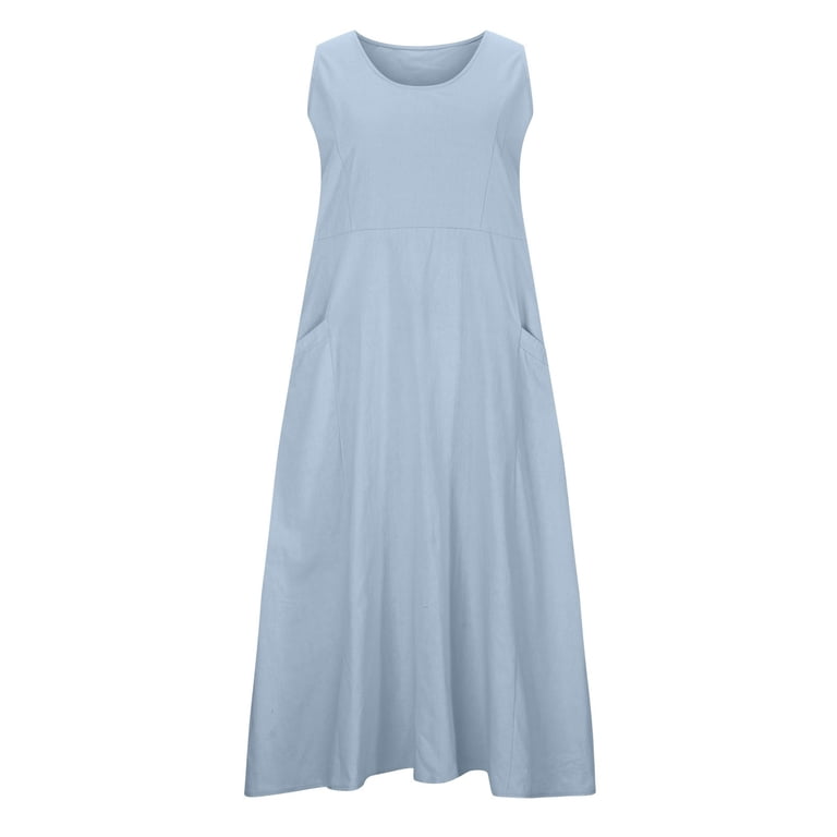 Womens Tall Dress Sleeveless Cotton Linen Plus Size Dresses for Women  Pullover A-line Baggy Hide Belly Long Dress - Walmart.com