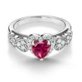 thumbnail image 4 of Gem Stone King 925 Sterling Silver Red Created Ruby Engagement Ring for Women (1.39 Cttw, Heart Shape 6MM, Available in Size 5, 6, 7, 8, 9), 4 of 6