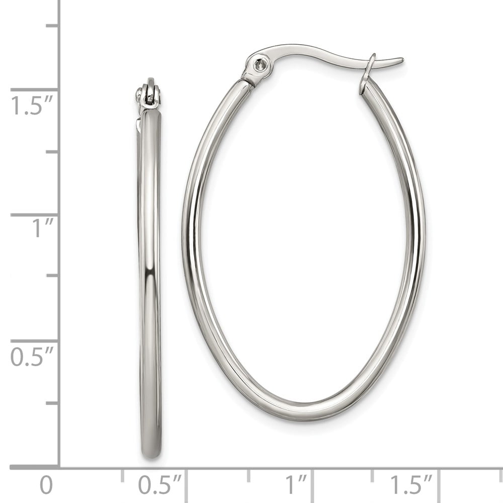 Steel Flat Oval Hoop Earrings 35mm 