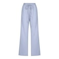 thumbnail image 3 of CKpwisy Womens Capri Pants Summer Beach Pants Crop Wide Leg Capri Pants with Pockets Loose Comfy Lounge Pants Drawstring Casual Trousers, 3 of 4