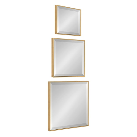 Kate and Laurel Rhodes Modern Square Mirror Set, Set of 3, Gold, Glamorous Wall Decor