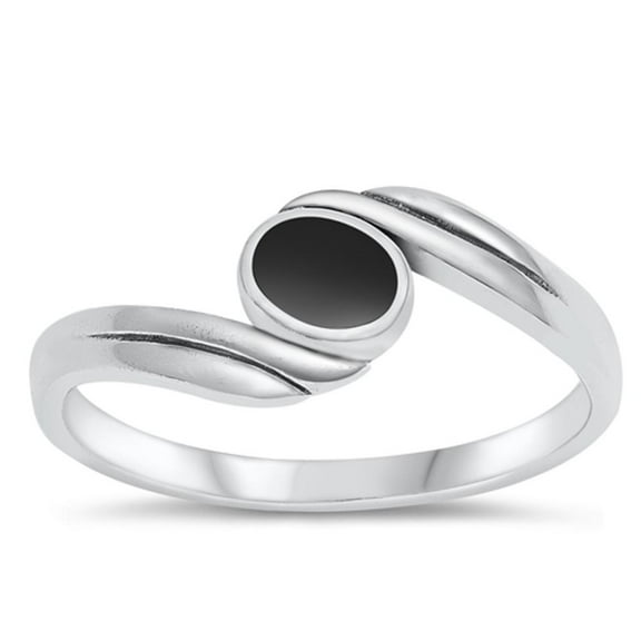 CHOOSE YOUR COLOR Minimalist Simulated Black Onyx Ring .925 Sterling Silver Band CZ Female Size 7