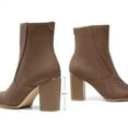 thumbnail image 2 of BURUDANI Women's Ankle Boots low Heel Side Zip Chunky Booties Brown-Pu Size 8, 2 of 6