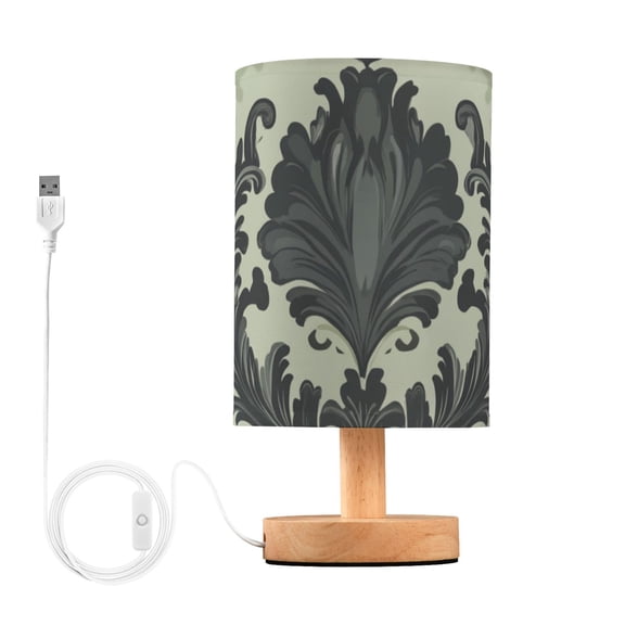 Dark Green Flower Pattern Table Lamp with USB Port LED Warm Light Lamp Night Light Home Decor
