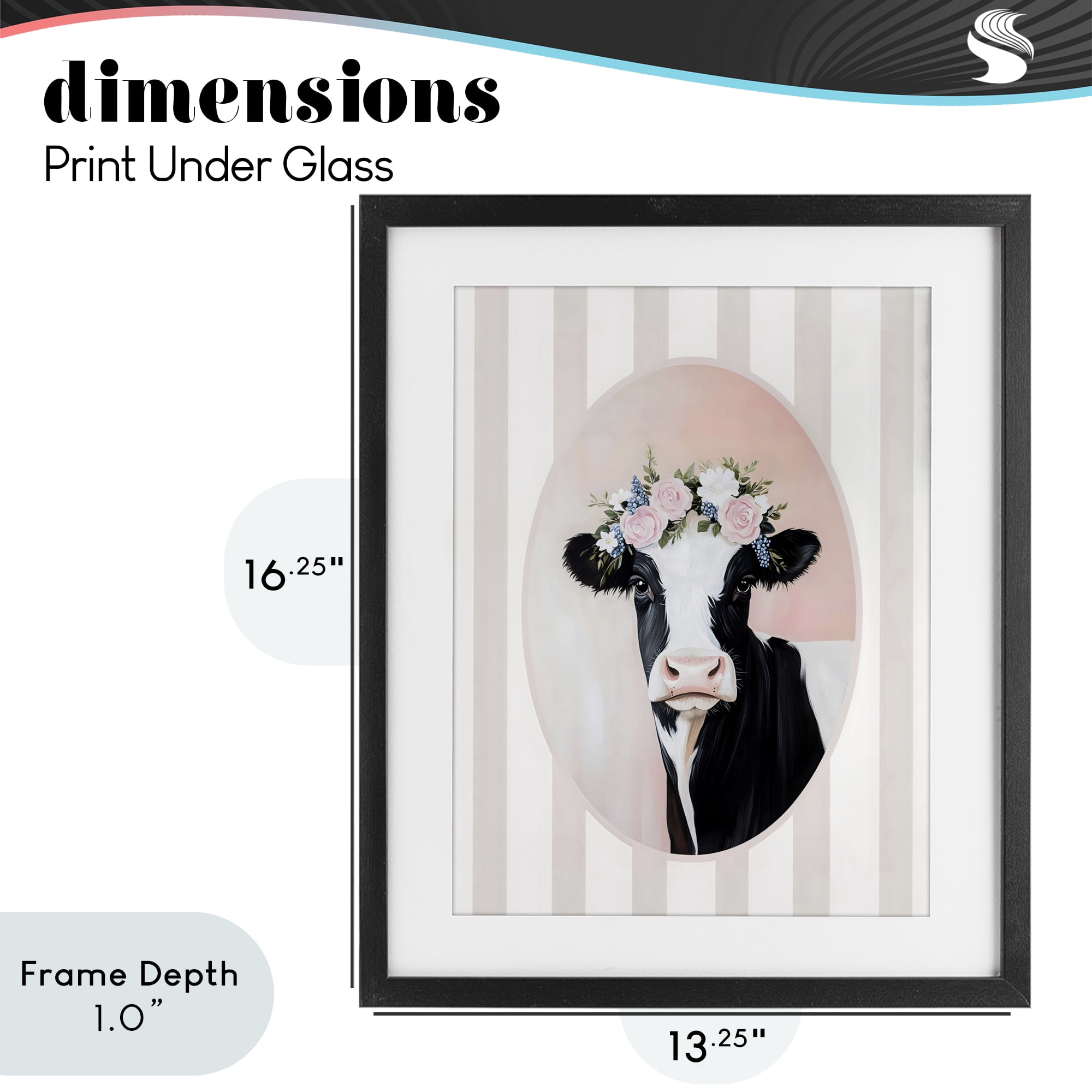 Stupell Industries Soft Cow with Floral Crown Black Framed Print Under Glass, design by Arlington Prints