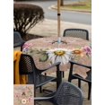 thumbnail image 4 of Outdoor Tablecloth with Umbrella Hole and Zipper, Spring Daisy Square Table Cloth 60x60 Inch Waterproof Tablecloth, Pink Flowers Wreath Leaves Farmhouse Brown Picnic Table Cover for Patio Camping, 4 of 7
