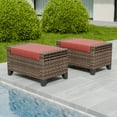 thumbnail image 3 of EAGLE PEAK 2 Piece Wicker Outdoor Ottoman, Patio Ottoman Foot Rest for Couch with Removable Cushions for Patio, Deck, Backyard and Poolside, Brown/Red, 3 of 8