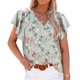 thumbnail image 1 of Blusas de mujer Casual Boho Estampado floral Cuello en V Manga corta Camisas sueltas elegantes Tops Verde XL, 1 of 5