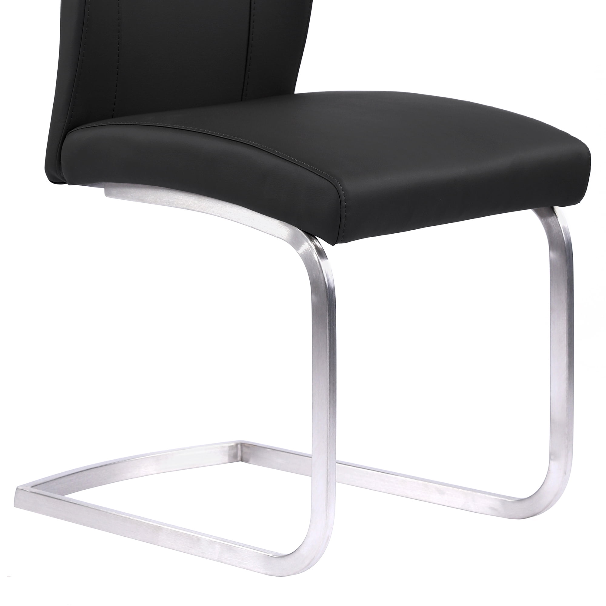 Bravo Contemporary Dining Chair In Black Faux Leather and Brushed Stainless Steel Finish - Set of 2