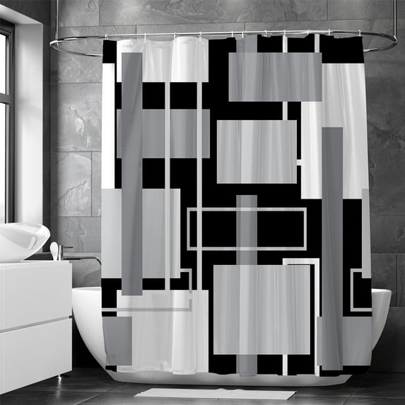 Simple Art Abstract Geometric Line Shower Curtain Polyester 3D Printing Non-perforated Bathroom Curtain Curtain With Hook