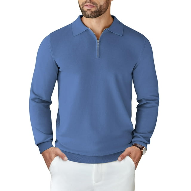 Suéter polo COOFANDY de punto con cremallera de manga larga para hombre