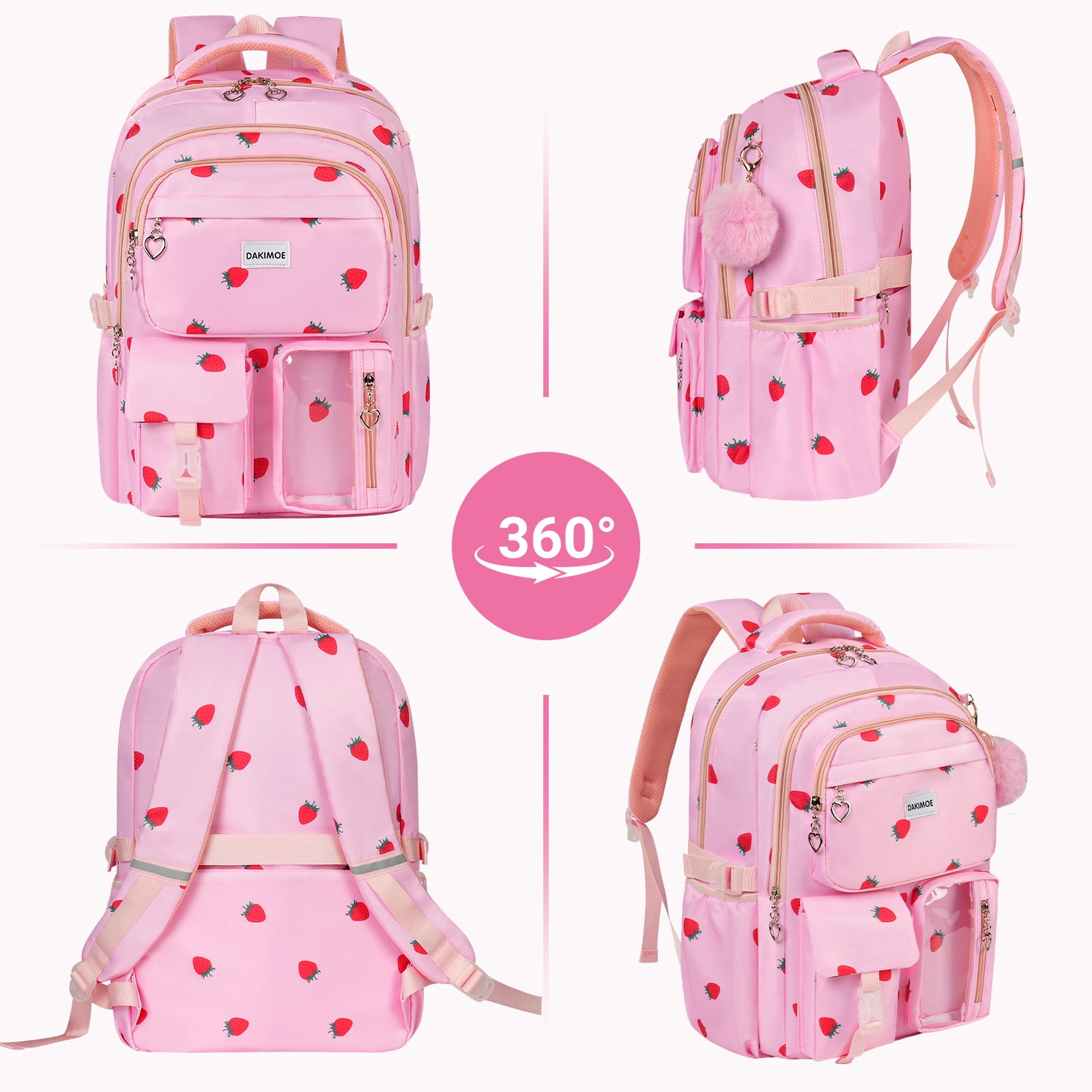 DAKIMOE Cute School Backpack Set Water Resistant Durable 3-in-1 School Bookbag for Travel & Daily Use