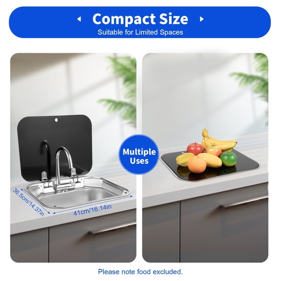 RV Sink Unit Caravan Camper Kitchen Hand Wash Basin w/ Faucet Stainless Steel