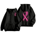 thumbnail image 2 of Full Zip Up Hoodie Women Breast Cancer Awareness Pink Ribbon Sweatshirts 2025 Fall Winter Fashion Long Sleeve Casual Lightweight Actity Hooded Jacket (Black, S), 2 of 6