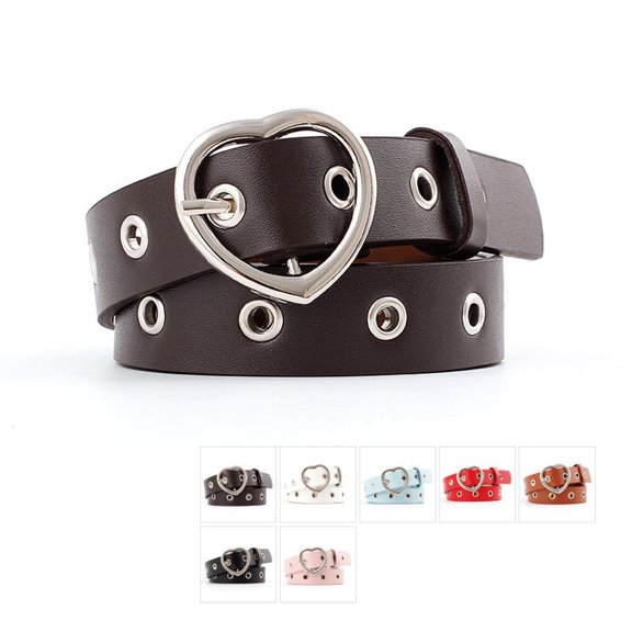LXJHUAN Cute Belts for Women Thin Waist Belt with Heart Buckle Hollow Eyelet Skinny Strap Adjustable Dress Belt Cute Love Buckle Fashion Waist Belt for Daily Casual Outfits White One Size