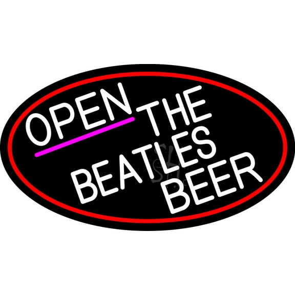 White Open The Beatles Beer Oval With Red Border LED Neon Sign 20 x 37 - inches, Clear Edge Cut Acrylic Backing, with Dimmer - Bright and Premium built indoor LED Neon Sign for Bar decor.
