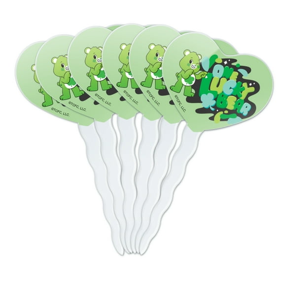 Care Bears: Unlock the Magic One Lucky Bear Heart Love Cupcake Picks Toppers Decoration Set of 6