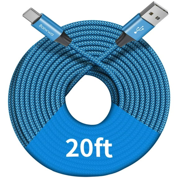 shiyou-20ft Extra Long USB C Cable, Premium Nylon Braided USB A to Type C Cable Charger Cord Compatible with Samsung Galaxy Note Tab, Moto, LG, Pixel and More USB C Smartphone & Tablet