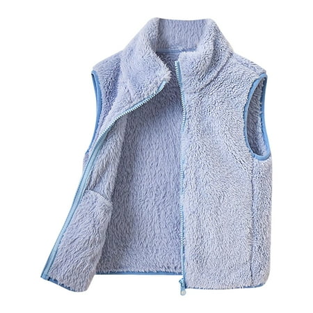 

NIEWTR Toddler Boys Girls Vest Fleece Fuzzy Sleeveless Coat Stand Collar Outerwear Solid Zipper Undershirt With Pocket(4-5 Years Z04-Blue)