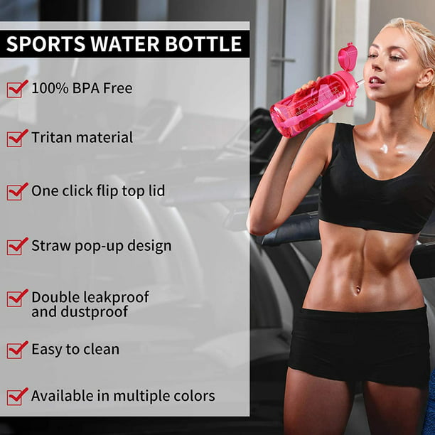 CPDD Half Gallon Water Bottle with Straw and Motivational Time Marker 64oz  Large Capacity Leak Proof BPA Free Fitness Sports Water jug 