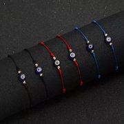 EOEMY 6Pcs Lucky Turkish Evil Eye Bracelet Kabbalah Amulet 7 Knots Rope Wholesale Gift-Red Black Blue