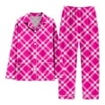 thumbnail image 4 of Wang6 Women's Plus Size Pajamas Sets 2 Piece Long Sleeve Pjs Sets V Neck Button Shirts Straight Leg Pants Ladies Loose Fit Plaid Sleepwear Lounge Sets X_Hot Pink XXXL, 4 of 4