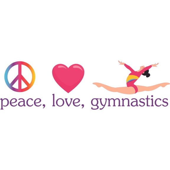 Removable Peace Love And Gymnastics Quotes Decor Adhesive Home Wall Decal Design | 6" x 20" Bedroom Living Room Vinyl Icons Peace Sign Heart & Gymnast Multi-color Decoration Sticker