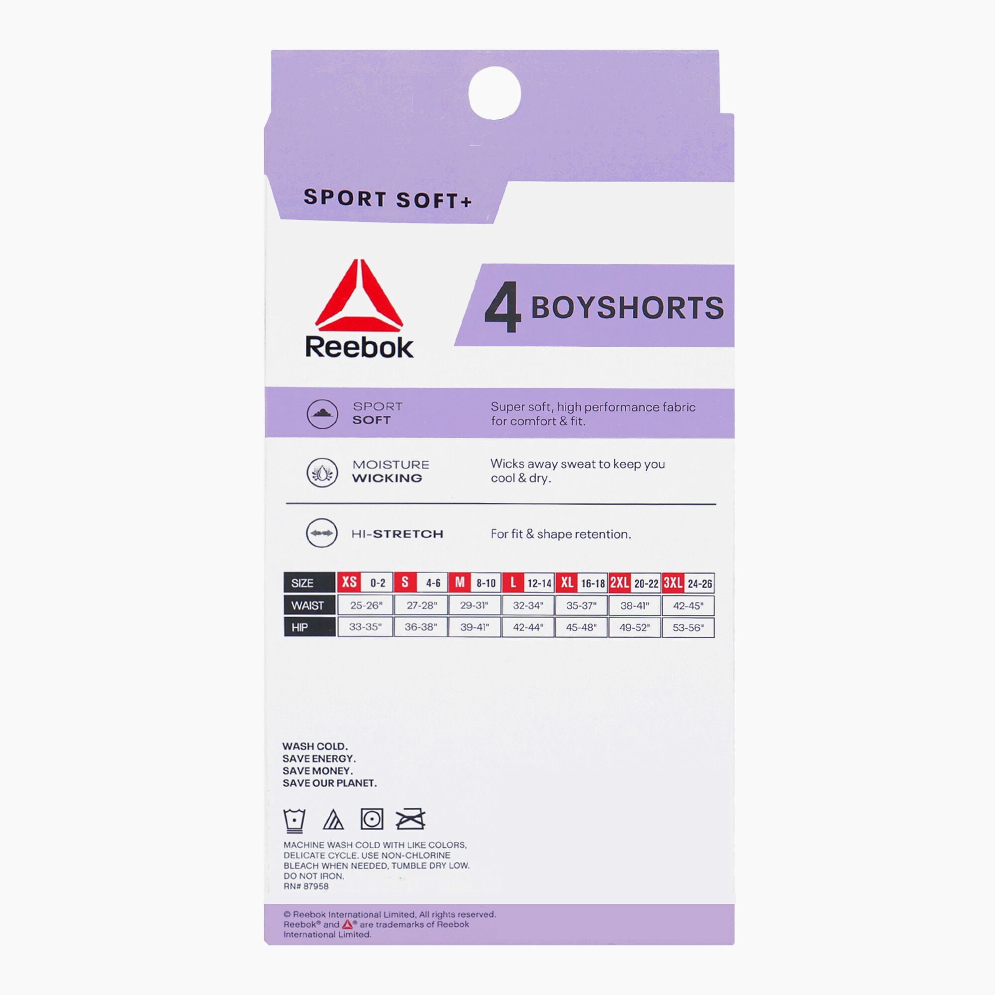 Reebok Women's Sport Soft Boyshort Panties, 4-Pack Sizes S-2XL