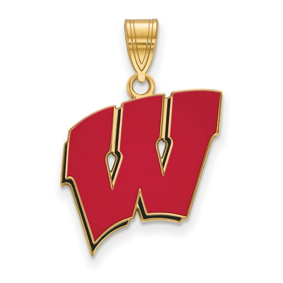Sterling Silver & Gold Plated LogoArt University of Wisconsin Letter W Large Enameled Pendant Charm