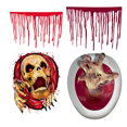 thumbnail image 1 of Paquete de 2 fundas para asiento de inodoro de Halloween, calcomanía 3D de terror para decoración del hogar con temática de Halloween (calavera y manos sangrientas), pegatina decorativa de pared para, 1 of 5
