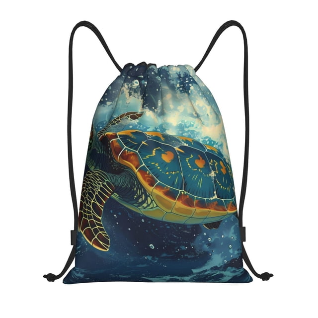 Saiise Surfing Turtle Pattern Sports Drawstring Backpack - String Swim Gym Bag with Wet Proof Pocket for Women&Men-Small