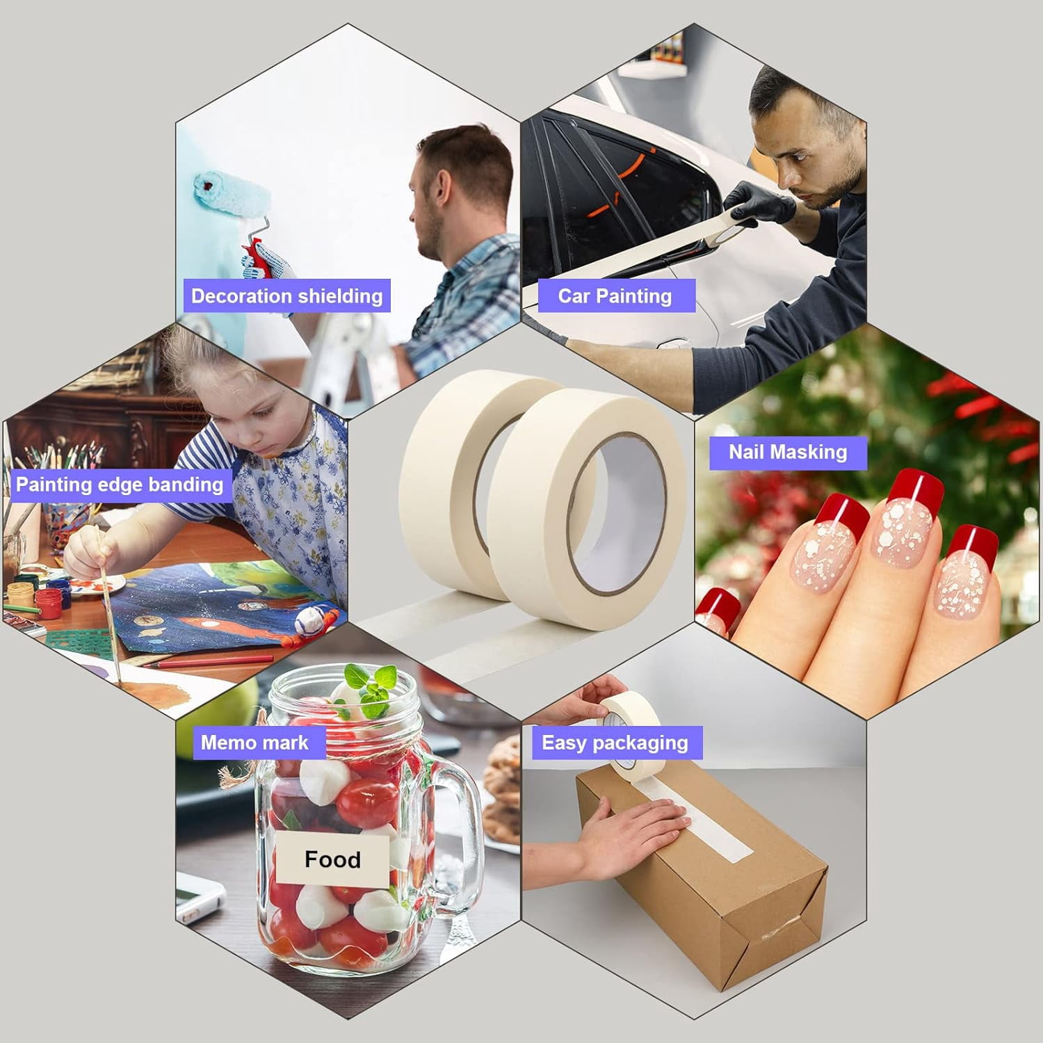 Beige Wide Thin White Painters Tape for Painting Home Office School Stationery