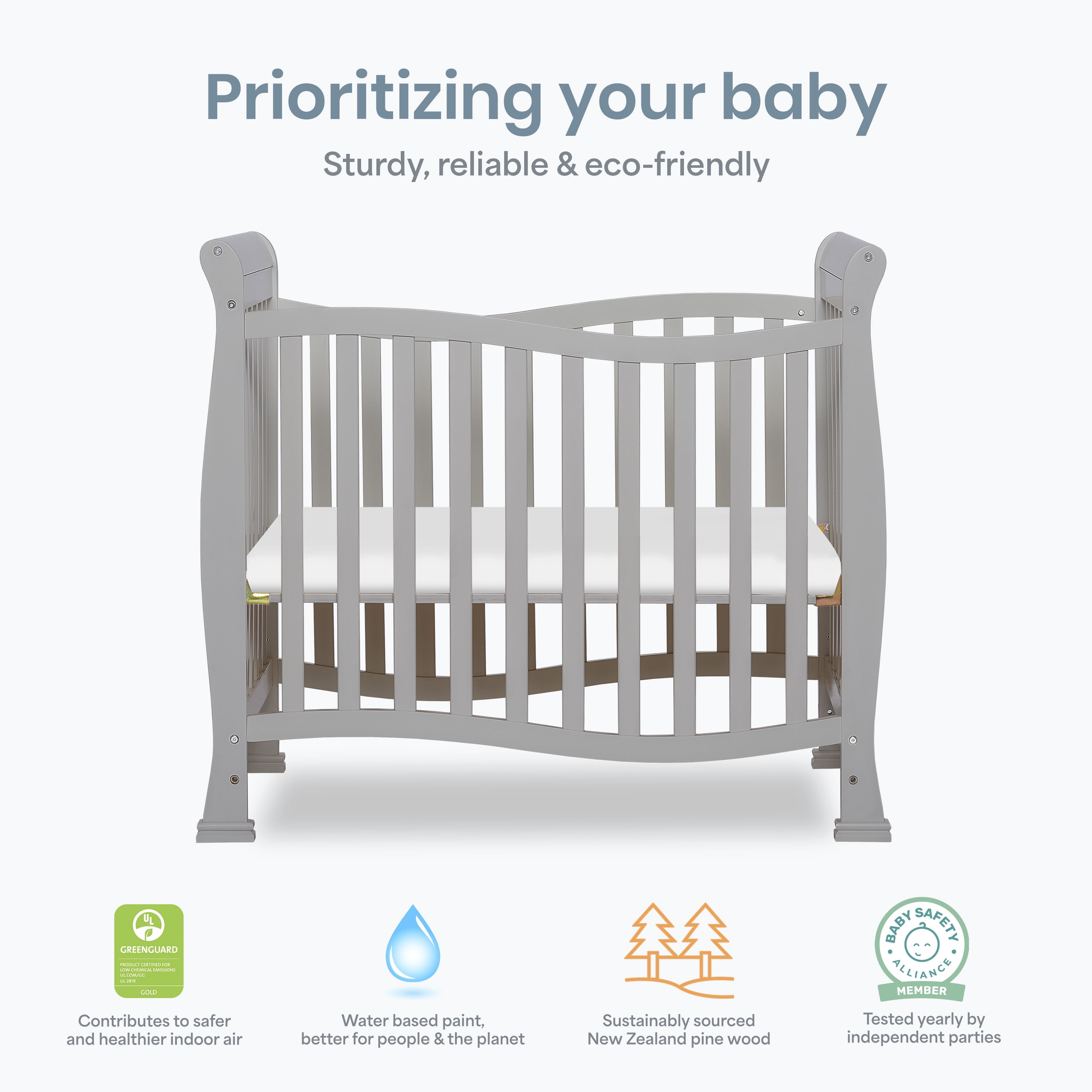 Dream On Me Piper 4-in-1 Convertible Mini Crib, Pebble Grey