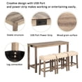 thumbnail image 3 of SESSLIFE 4 Piece Bar Table Set with Power Outlet, Counter Height Pub Table with Padded Stools, Behind the Couch Table Set for Living Room,Dining room, Brown, 3 of 5