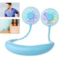 thumbnail image 1 of Ventilador de cuello portátil, mini ventilador USB, ventilador de cuello recargable, ventilador de cuello, viento de doble cabeza de 3 velocidades para acampar al aire libre (azul) JM, 1 of 5