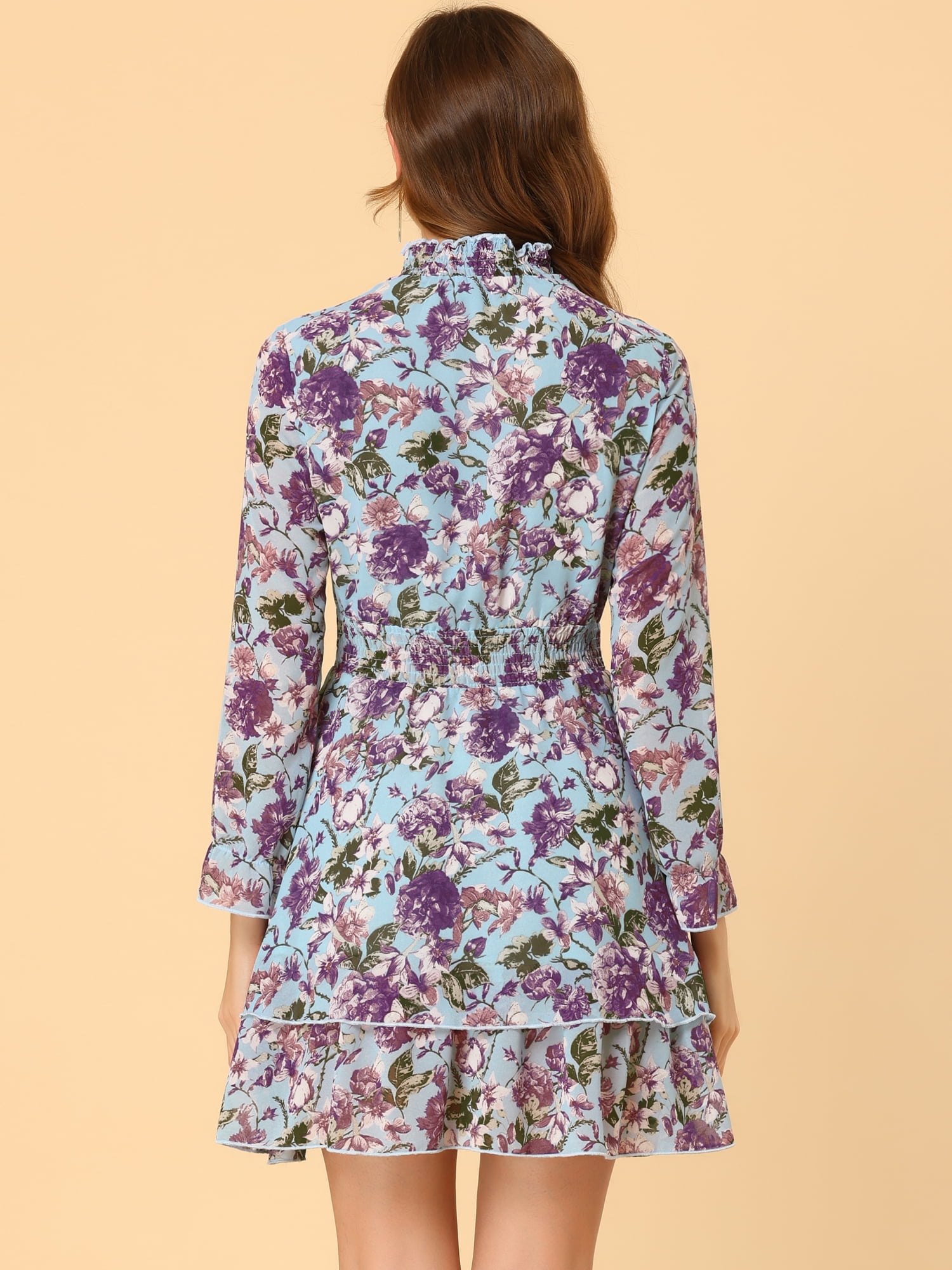 DARING DIVA Floral Ruffle Trim Layered Dresses M Blue
