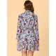 thumbnail image 5 of Vestido floral de gasa de manga larga con cuello simulado, volantes en capas, minivestidos con cintura de bata transparente Azul M, 5 of 5