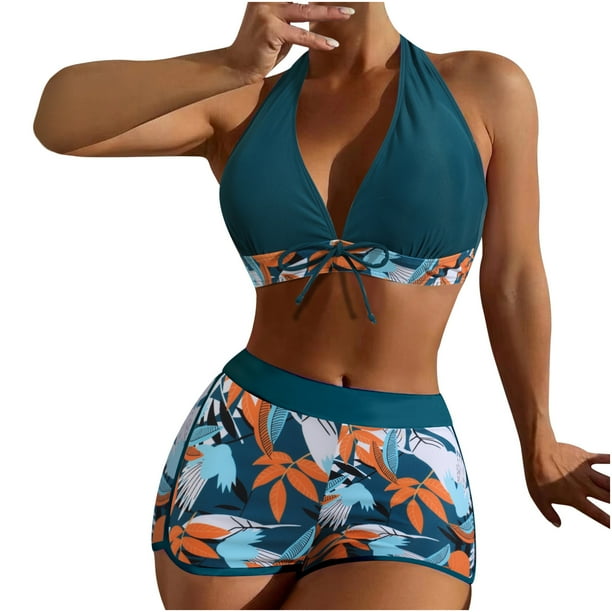 Bañador cómodo con almohadilla en el pecho sin aros para mujer, traje de baño dividido de talle alto con escote en V profundo OAVQHLG3B Store lin121212
