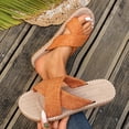 thumbnail image 4 of Womens Orange Slide Sandals Breathable Lightweight Cloth Open Toe Flat Crisscross Strap Comfortable Casual Beach Shoes,Size 42, 4 of 4