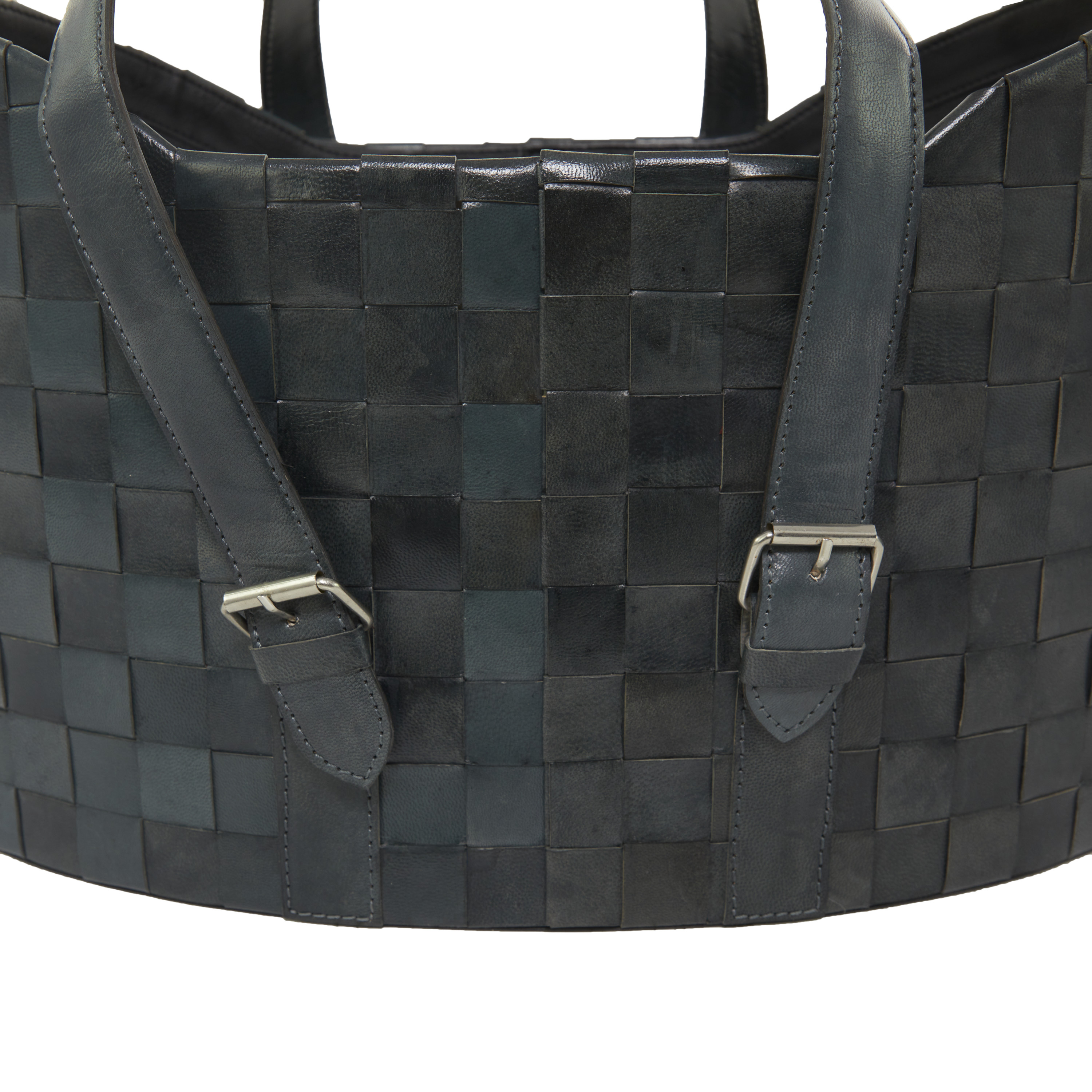 DecMode 16"W, 14"H Leather Modern Storage Basket, Dark Blue, 2-Piece