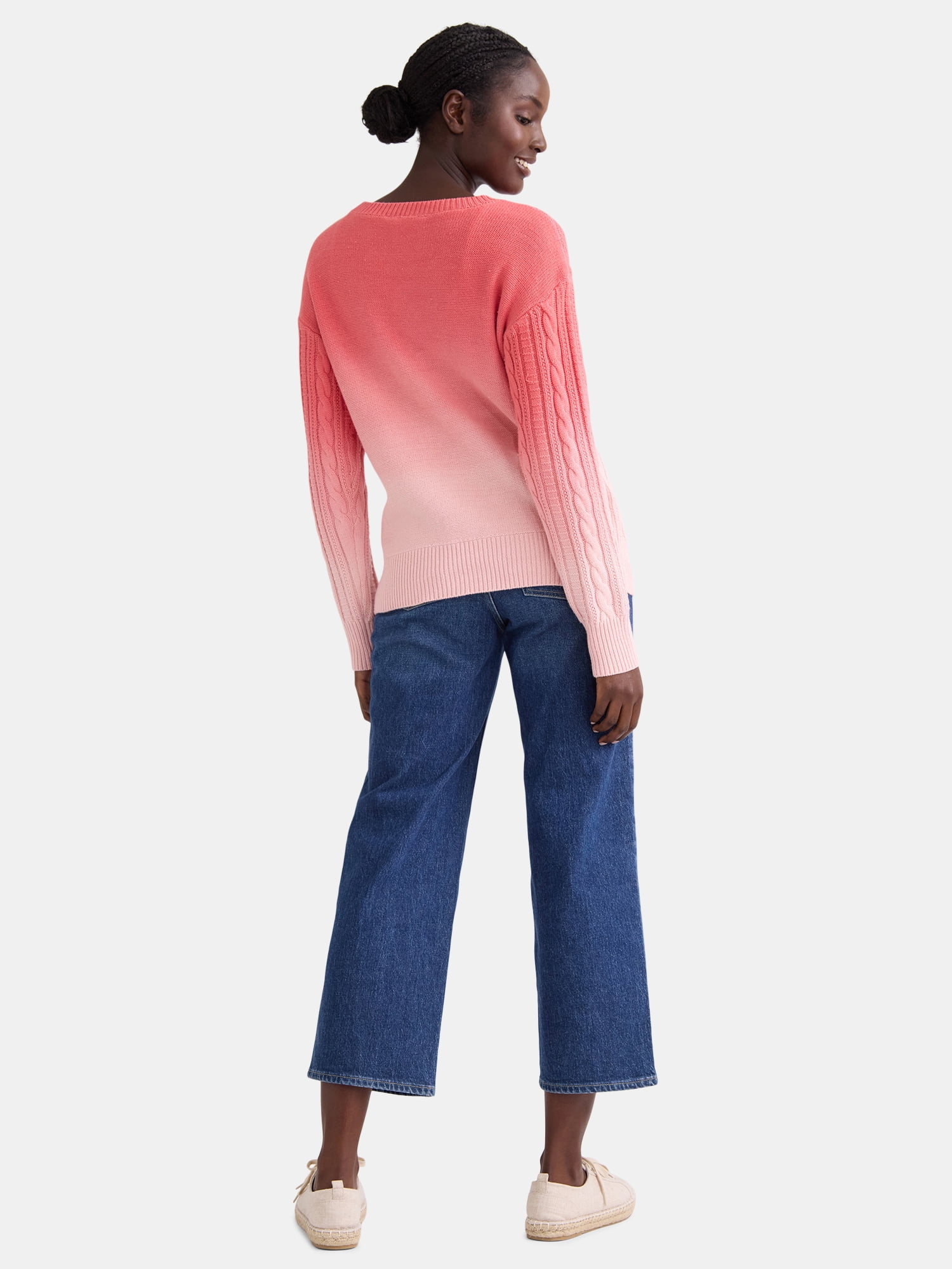 Time and Tru Women's Cable Knit Pullover Sweater, Midweight, Sizes XS-XXXL