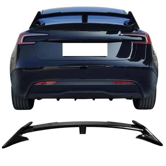 Ikon Motorsports Trunk Spoiler Compatible With 2017-2025 Tesla Model 3 Gloss Black Blow Molding ABS GT Style Rear Wing Tail Lip Deck Lid Bodykit