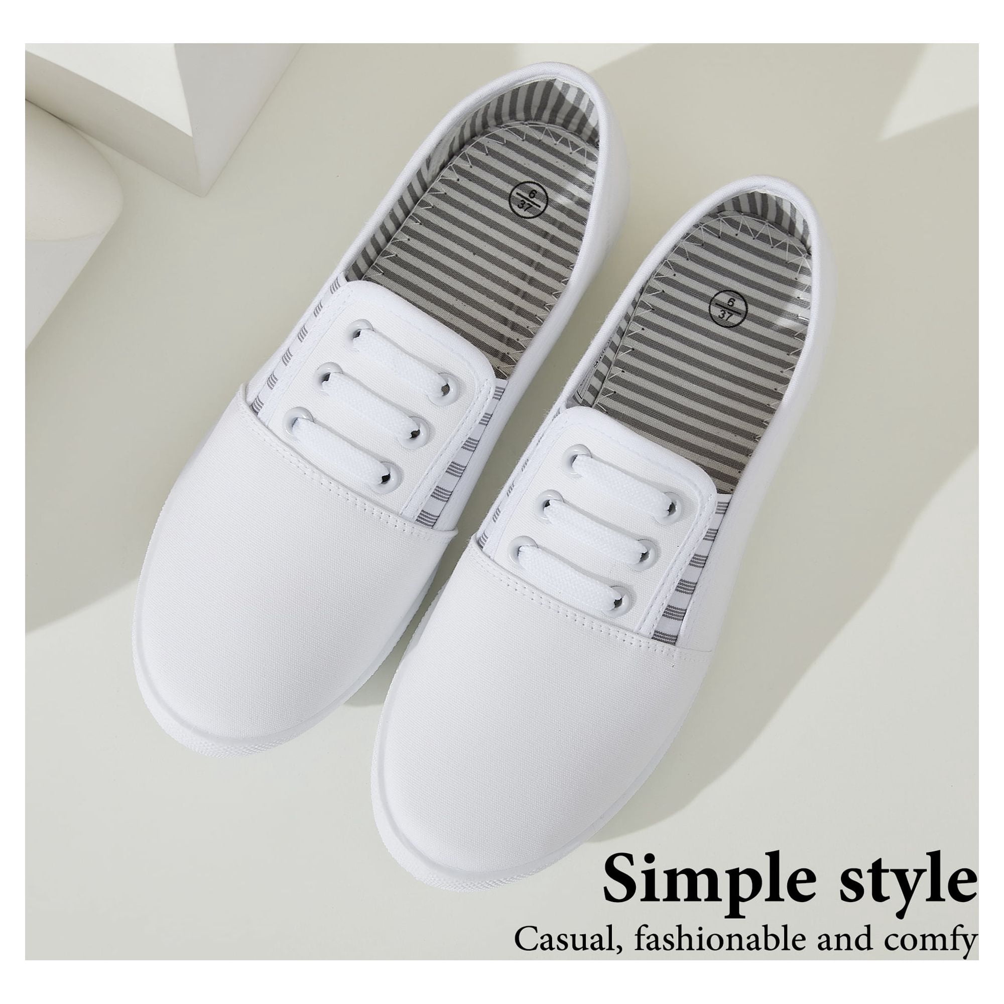 Women’s Slip on Canvas Shoes Sneakers Fashion Elastic Sneakers（White US8）
