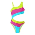 thumbnail image 2 of LIJCC Toddler Girl One-Piece Color-Block Swimsuit – Asymmetrical Strap Design with Cutout Waist Detail, Bold Striped Pattern, Perfect for Beach & Pool Adventures, 2 of 5