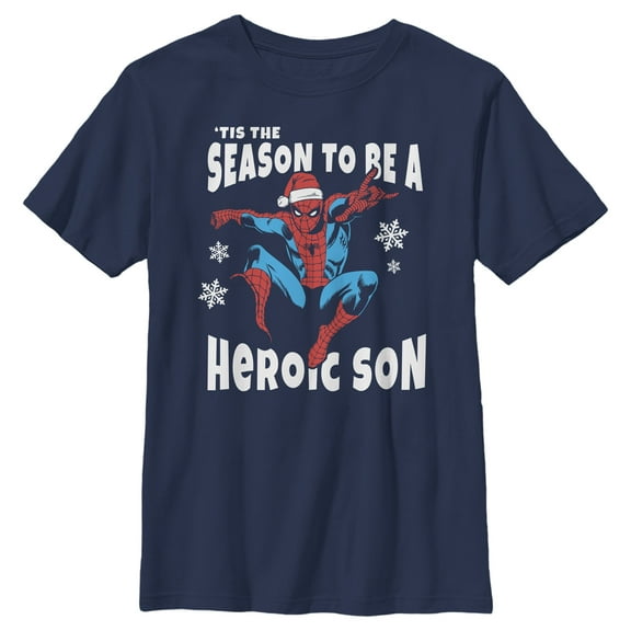 Boy's Marvel Christmas Spider-Man Heroic Son  Graphic Tee Navy Blue X Large