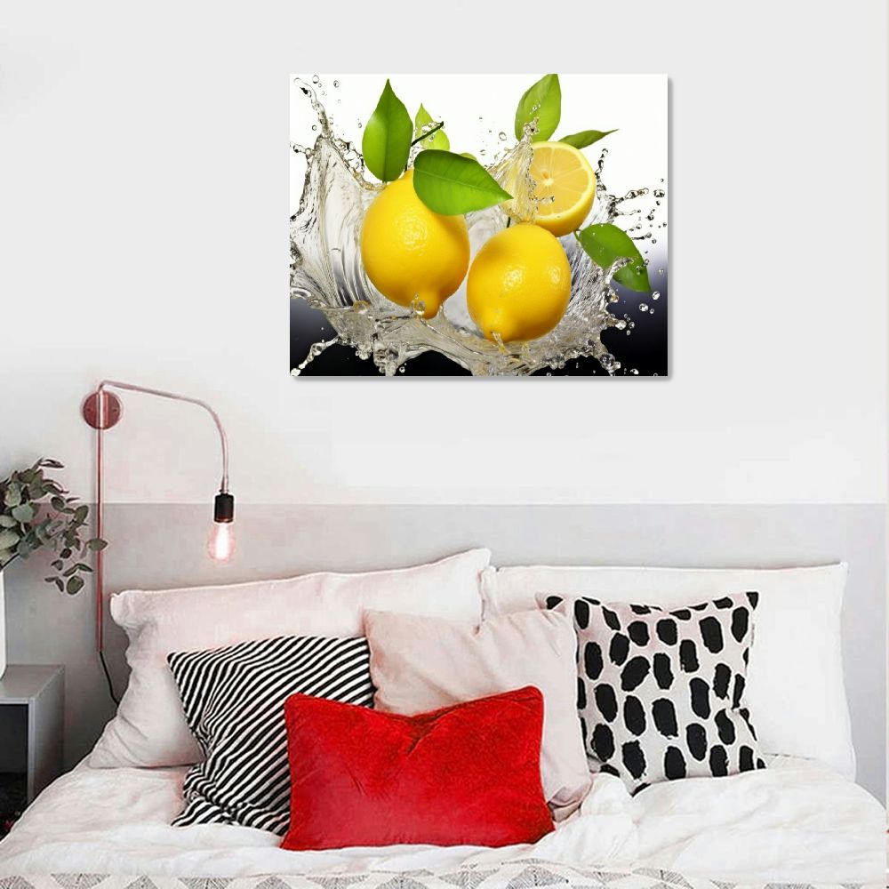 BCIIG  Kitchen Wall Canvas Fruit Lemon Splash Under Water Picture Wall Decor Fresh Fruit Paintings Fruit Shop Restaurant Decor Frame (20×16in)