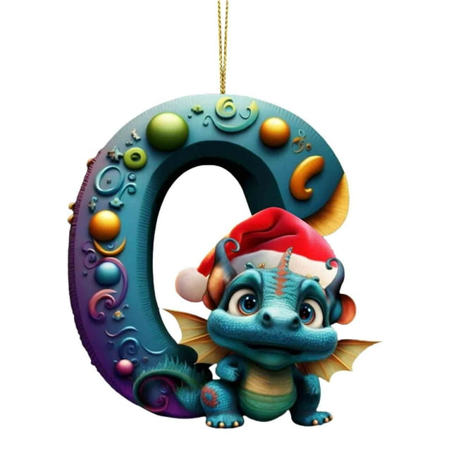 Colgante navideño con letras de dinosaurio | Adorno plano de acrílico para árbol de Navidad | Decoración navideña con alfabeto de 8 x 8 cm para el hogar, árbol, corona y chimenea