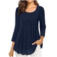 thumbnail image 3 of ClodeEU Women's 3/4 Length Sleeve Blouses，Round Neck Pleated，Sparkle Effect Double Layer Tunic Tops Navy,Womens Plus XXL, 3 of 8